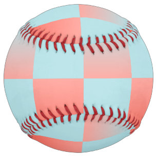 Balle De Softball Elégant dégradé à damiers poudre corail bleu rose