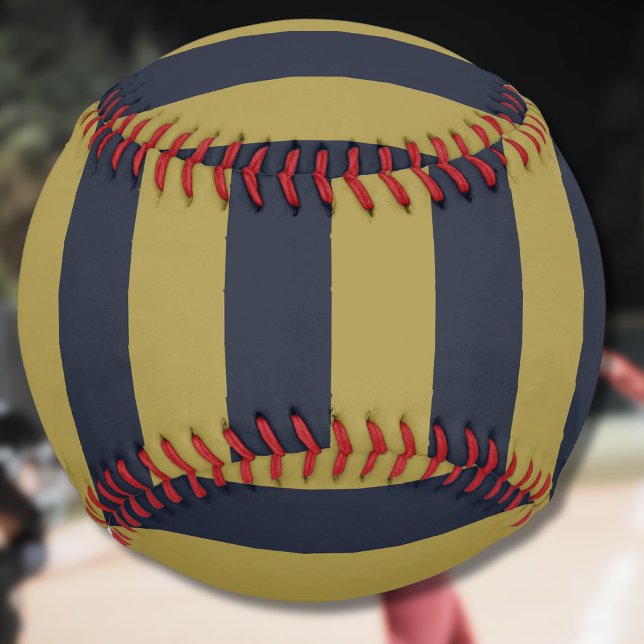 Balle De Softball Elégant Gold & Navy Blue Vertical Stripes (Créateur téléchargé)