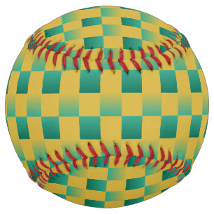 Balle De Softball Élégant motif à damiers en vert et or
