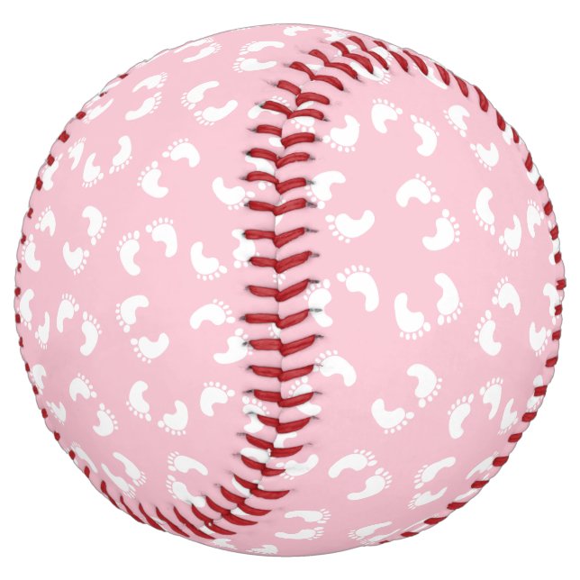 Balle De Softball Empreintes Bébé, Pied Bébé, Marches, Fille Rose (Incliné)
