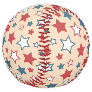 Balle De Softball Étoiles rouges et bleues, 4 juillet, fond beige