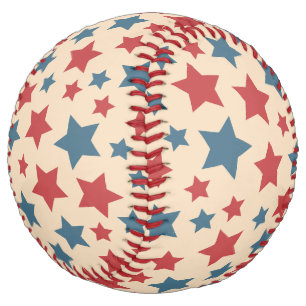 Balle De Softball Étoiles rouges et bleues, 4 juillet, fond beige