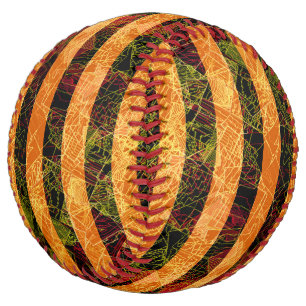 Balle De Softball Étrange bande orange et carrés rayés