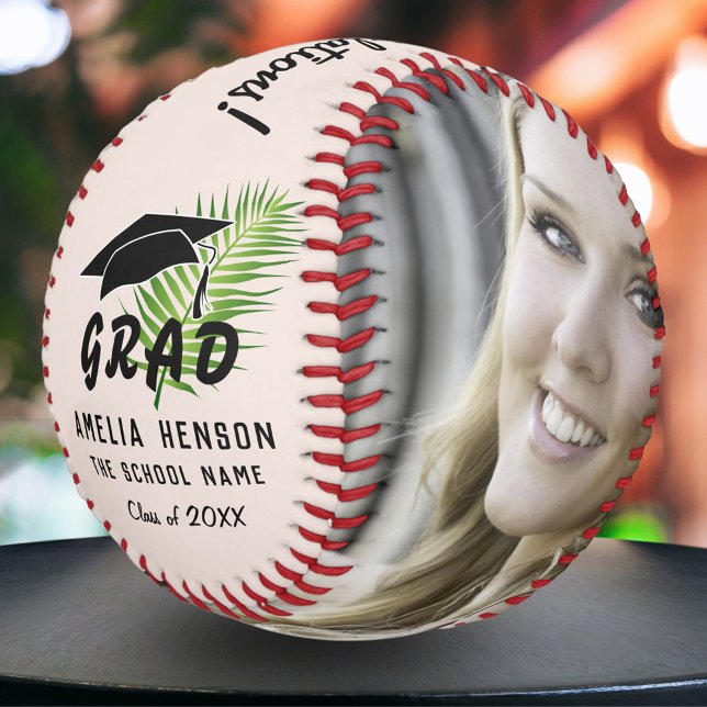 Balle De Softball Félicitations Diplômés Feuille Tropicale Photo (Créateur téléchargé)