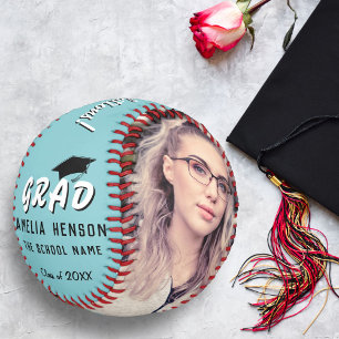 Balle De Softball Félicitations Grad Mint Blue 2 Photo Graduation