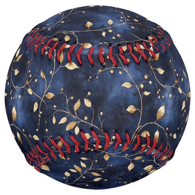 Balle De Softball Feuilles d'or bleu minuit (Devant)