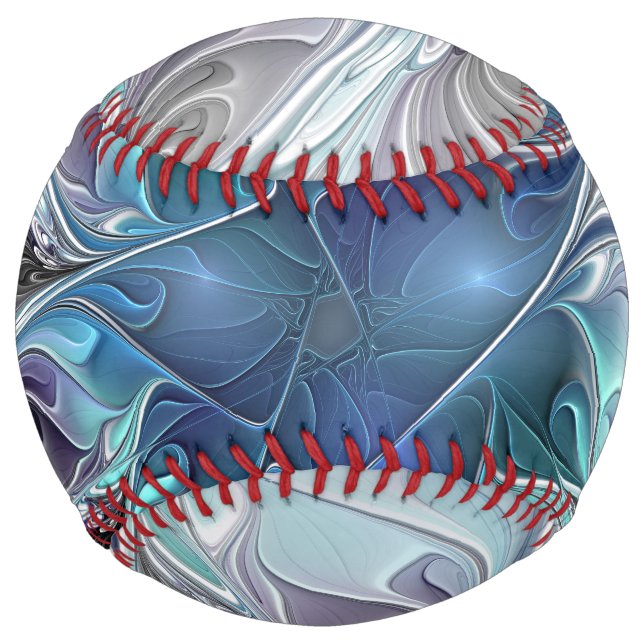 Balle De Softball Fleur Abstraite Fractale Moderne Avec Bleu (Devant)