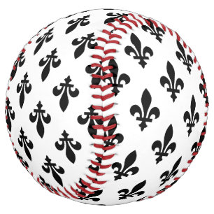 Balle De Softball Fleur de Lis Motif, Royal French, Noir sur Blanc