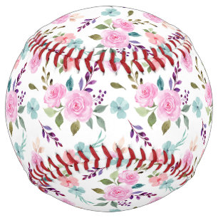 Balle De Softball Fleur rose aquarelle sans couture