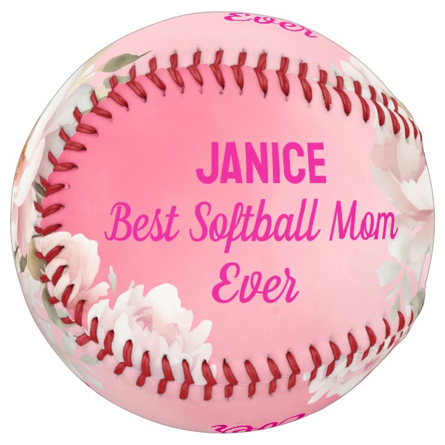 Balle De Softball Fleur rose personnalisée maman de softball (Devant gauche)