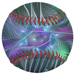 Balle De Softball Fleur vert violet Art Abstrait moderne Fractal