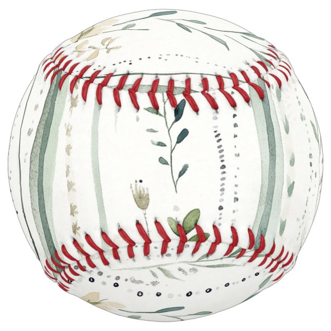 Balle De Softball Fleurs à rayures vertes et blanches (Devant)