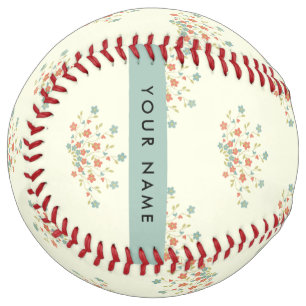 Balle De Softball Fleurs bleues et rouges, Bleu, Votre nom