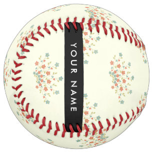 Balle De Softball Fleurs bleues et rouges, noires, Votre nom
