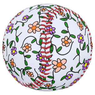 Balle De Softball Fleurs Colorées, Motif Floral, Verdure, Boho