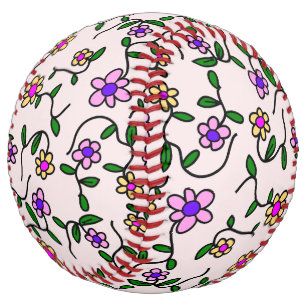Balle De Softball Fleurs Colorées, Motif Floral, Verdure, Boho