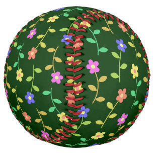 Balle De Softball Fleurs colorées, Motif Floral, Verdure, Boho