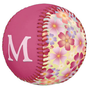 Balle De Softball Fleurs de cerise Joli Floral Personnalisé Monogram