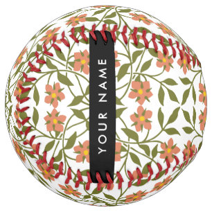 Balle De Softball Fleurs orange, motif floral, Boho, votre nom
