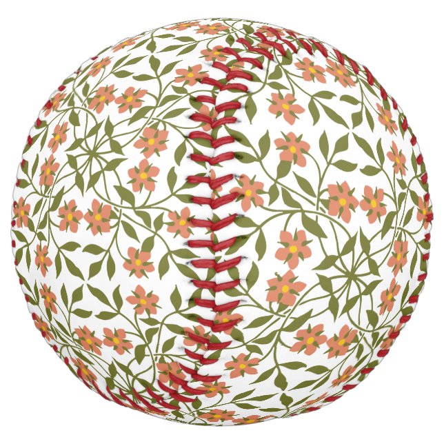 Balle De Softball Fleurs orange, Motif Floral, Verdure, Boho (Incliné)