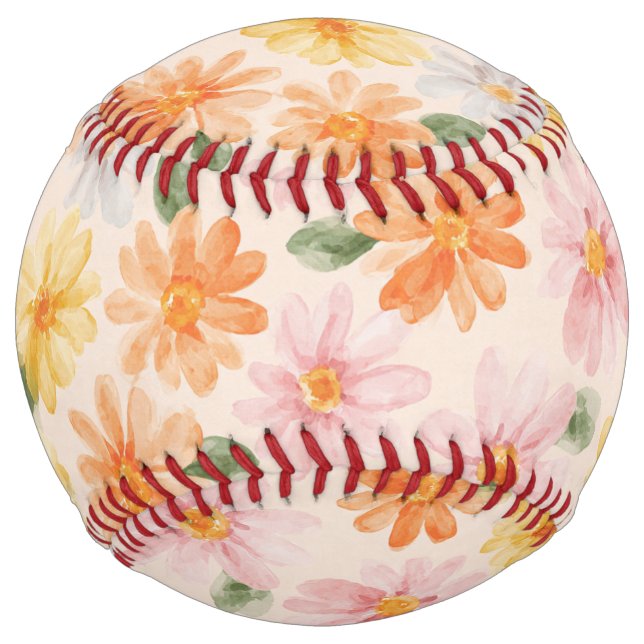 Balle De Softball Fleurs Rose Jaune Bleu Pêche  (Devant)
