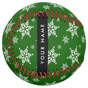 Balle De Softball Flocons de neige blancs, vert, Votre nom, Personna