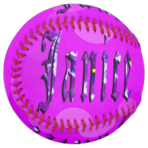 Balle De Softball Floral Janice Nom Sur Pink Bokeh,