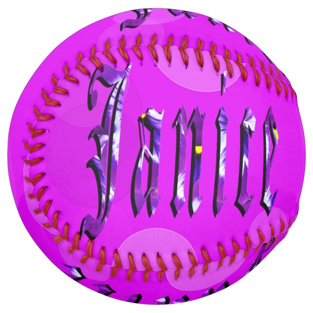 Balle De Softball Floral Janice Nom Sur Pink Bokeh, (Devant gauche)