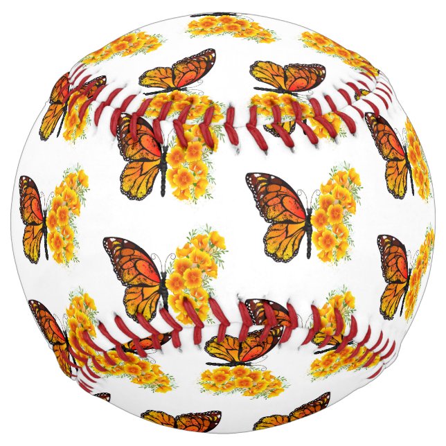 Balle De Softball Flower Butterfly with Yellow California Poppy (Devant)