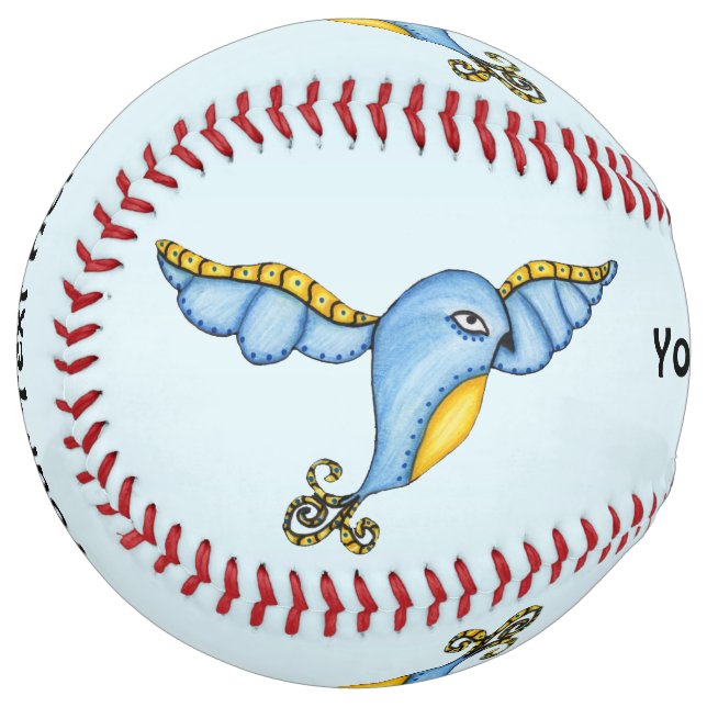 Balle De Softball Flying Imaginaire Bluebirds Yellow Scrolled Tail (Devant gauche)