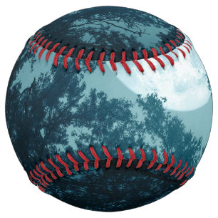 Balle De Softball Forêt nocturne enchantée avec pleine lune
