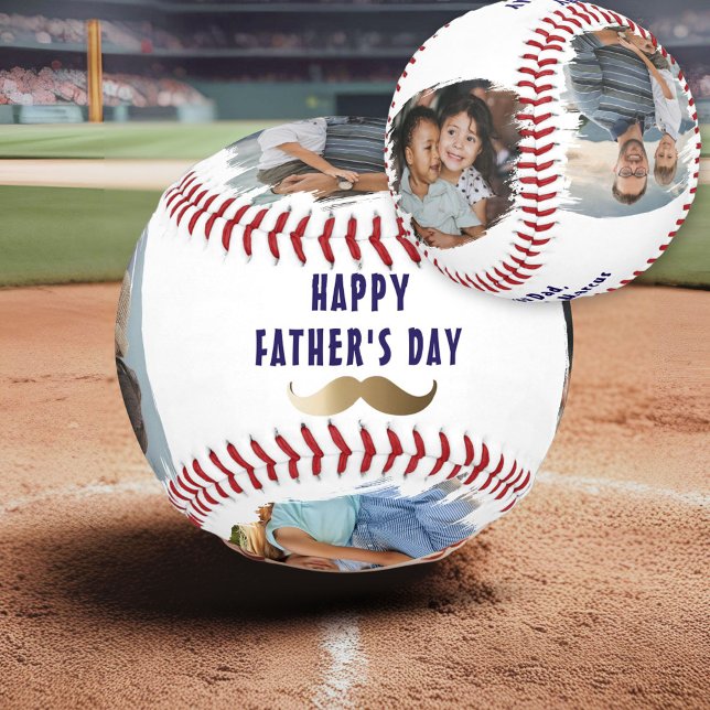 Balle De Softball Funny Mustache Happy Fête des pères 4 Photo (Créateur téléchargé)