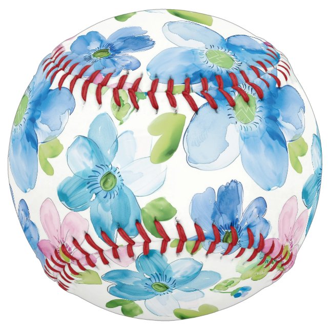 Balle De Softball Girly Blue Pink Floral (Devant)