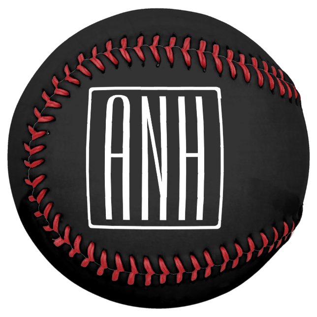 Balle De Softball Gras moderne 3 initiales Monogramme | Blanc sur no (Devant gauche)