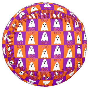 Balle De Softball Halloween Boo Ghost Purple et Carrés orange