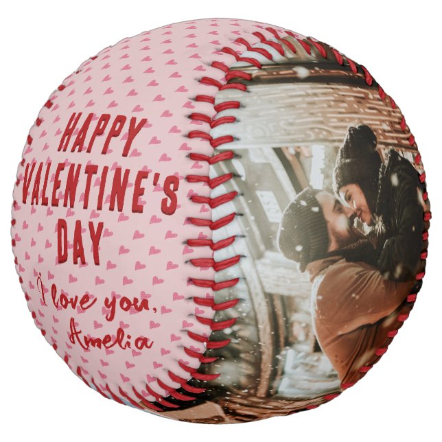 Balle De Softball Heureuse Sainte-Valentin Coeur rose 2 Photo Boyfri (Incliné)