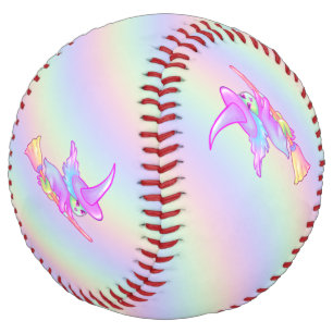 Balle De Softball Heureuse Sorcière Volant Sur Le Dessin De Broomst