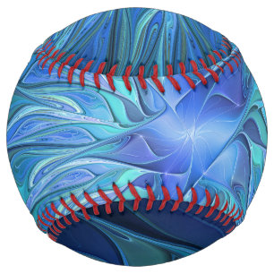 Balle De Softball Imaginaire Fleur Bleue Motif, Art Fractal Abstrait