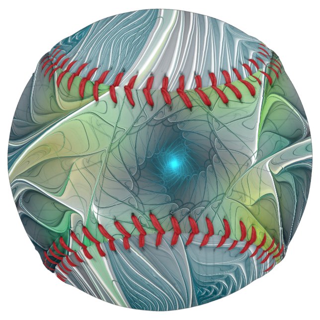 Balle De Softball Imaginaire fleuri Moderne Bleu Vert Fractal Fleur (Devant)