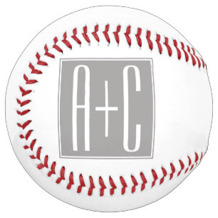 Balle De Softball Initiales de couple modifiables Blanc et gris