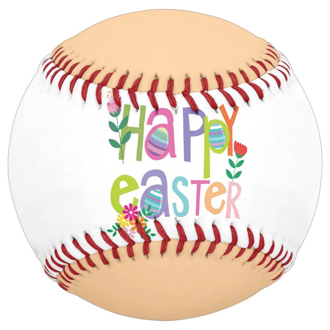 Balle De Softball Joyeuses Pâques  (The phrase "Happy Easter" is displayed across the front in large, colorful, decorative letters.)