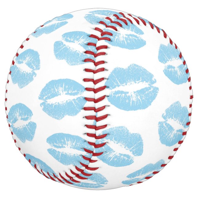Balle De Softball Lèvres Bleues, Motif De Lèvres, Bleu, Baiser (Incliné)