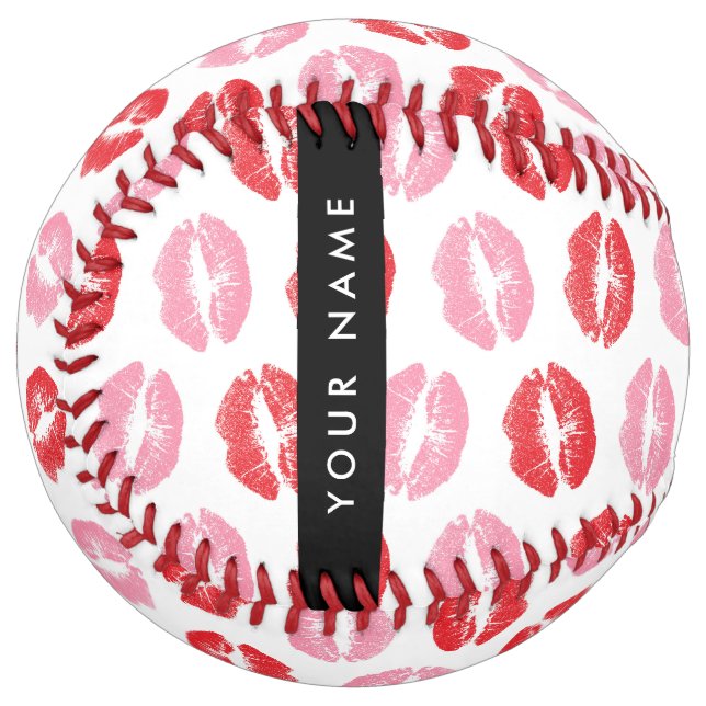 Balle De Softball Lèvres Rouges, Lèvres Roses, Baiser, Votre Nom, Pe (Devant gauche)