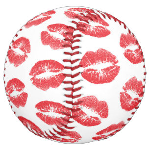Balle De Softball Lèvres Rouges, Motif De Lèvres, Rouge Lèvres, Bais