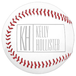 Balle De Softball Logo Moderne Grey Initiales & Nom