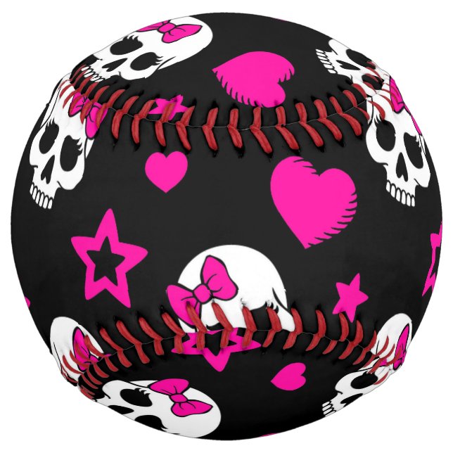 Balle De Softball Lovey Goth Skuls en rose vif (Devant)