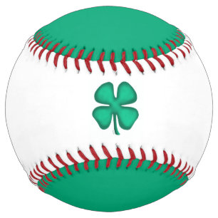 Balle De Softball Lucky 4 Leaf Irish Clover green white softball