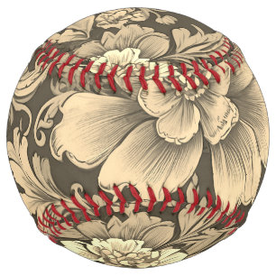 Balle De Softball Magnifique motif floral sépia vintage