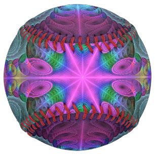 Balle De Softball Mandala coloré art spirituel fractal avec rose