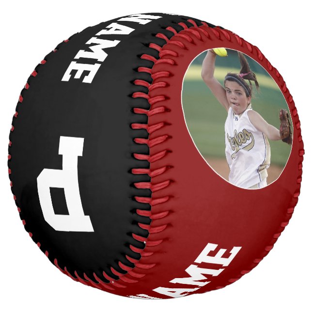 Balle De Softball Maroon Custom Softball Player Numéro de photo (Incliné)